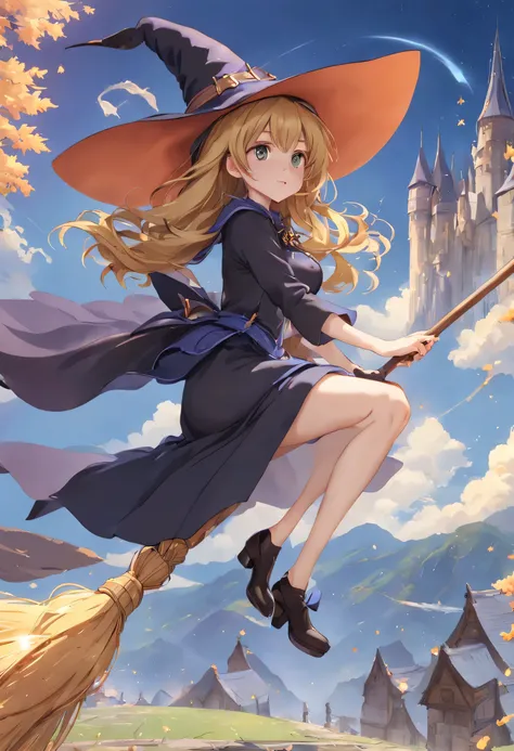 星空の下でwitchのほうきで飛んでいるキリサメサ,kirisame marisa, (masterpiece, highest quality:1.2),1 girl,perfect face,cute, ((((flying witch))),((ri...