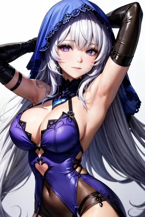 (masterpiece), best quality, (expressive eyes,detailed eyes1:1), perfect face,armpit,(silver hair),smirk,black swan, hair betwee...