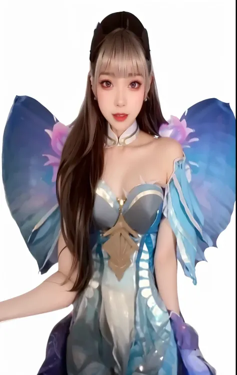 Chica anime con un vestido azul con alas de mariposa., fantasy art style, rossdraws 1. 0, xianxia de cuerpo completo, rossdibuja 2. 0, Inspirado por RossDrew, rossdibuja 2. 5, Pintura digital RossDrew, inspirado en Sim Sa-jeong, ! Germ of dream art, Seraph...