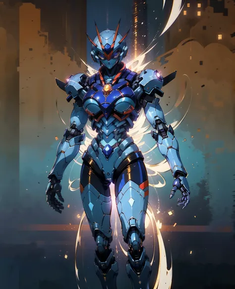 A woman adorned in fantasy-style full-body armor, a crown-concept fully enclosed helmet that unveils only her eyes, a composite layered chest plate, fully encompassing shoulder and hand guards, a lightweight waist armor, form-fitting shin guards, the overa...