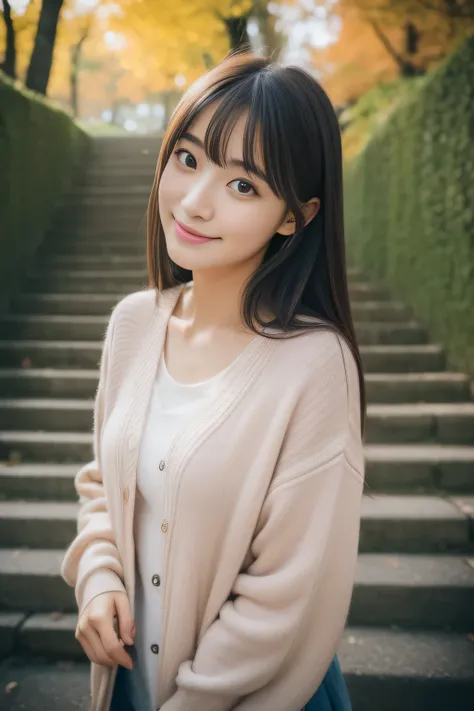 (highest quality,In 8K,ultra high resolution:1.2),(cute japanese girl,20-year-old),(miracle、perfect beautiful girl),20-year-oldのmiracle、kind、double eyelid、long hair、Run up the stairs to adulthood、pure love、autumn&#39;s、Gravure photography、Idol、stand on the...