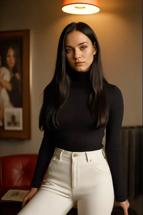 , editorial photograph of a 25 year old woman named Alaia Mentes with long black hair), (highly detailed face:1.4) (smile:0.7) (background inside dark, moody, private study:1.3) POV, by lee jeffries, nikon d850, film stock photograph ,4 kodak portra 400 ,c...