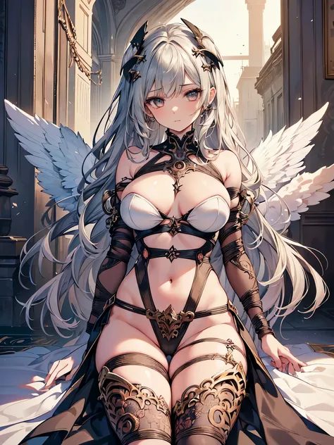 ((highest quality)),(ultra high resolution),(Super detailed),(detailed description),((best CG)),(best work of art),super precision art,great drawing art,(Fantasy art with precise details:1.5), (one female fallen angel:1.8),(beautiful and well-shaped face:1...