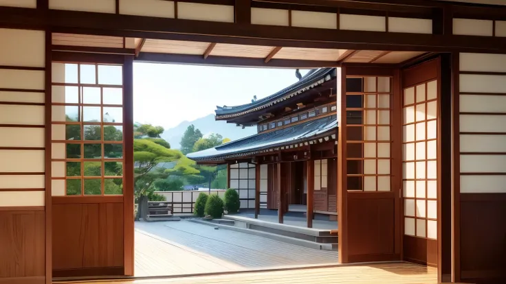 high definition images、realistic pictures、Shooting with a wide-angle lens。Edo period office、entrance of the front door、reception、rising stile、A gambler&#39;s woman and a town girl、serious face、wooden building、Japanese-style house。