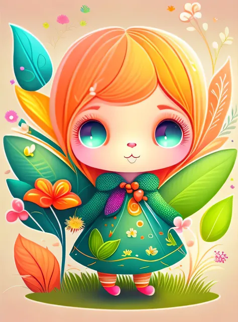 the colorida abstract of cute little garden fairy, (colorida,altamente detalhado,arte vetorial)