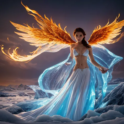 "Na fascinante obra de arte conhecida como Frozen Flames, uma [borboleta incrivelmente detalhada] emerge em toda a sua majestade, its finely crafted wings capture a magical fusion between ice and fire, displaying a stunning palette of icy white and fiery r...