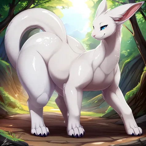 ((white_gryphon)), (slugcat), (all_white_body), otter, (feral_quadruped), (by shikaro), (by Inno-Sjoa), (by asaneman), (by DAGASI), female, big_butt, ((extremely_wide_excessively_massive_hyper_hips)) normal_tail, (massive_plump_hyper_labia), (prismatic_spe...