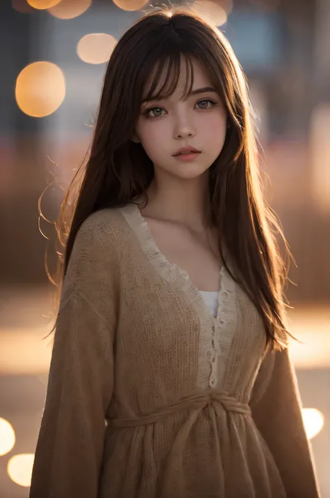 (best quality), (ultra-detailed), (llustration), (detailed light), (an extremely delicate and beautiful), 1young girl, long hair, brown hair, brown eyes, model, Sorrow, best quality, fantastic, extremely detailed CG unified 8k wallpaper, High-definition ra...