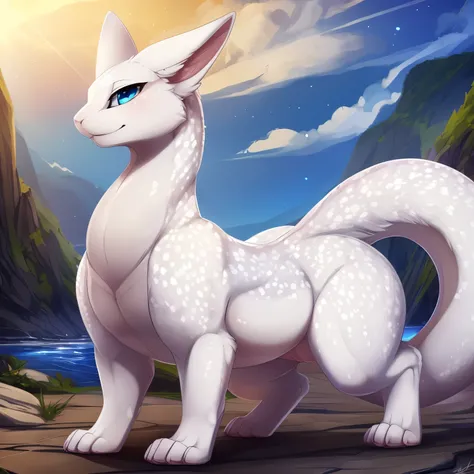 ((white_gryphon)), (slugcat), (all_white_body), otter, (feral_quadruped), (by shikaro), (by Inno-Sjoa), (by asaneman), (by DAGASI), female, big_butt, ((extremely_wide_excessively_massive_hyper_hips)) normal_tail, (massive_plump_hyper_labia), (prismatic_spe...