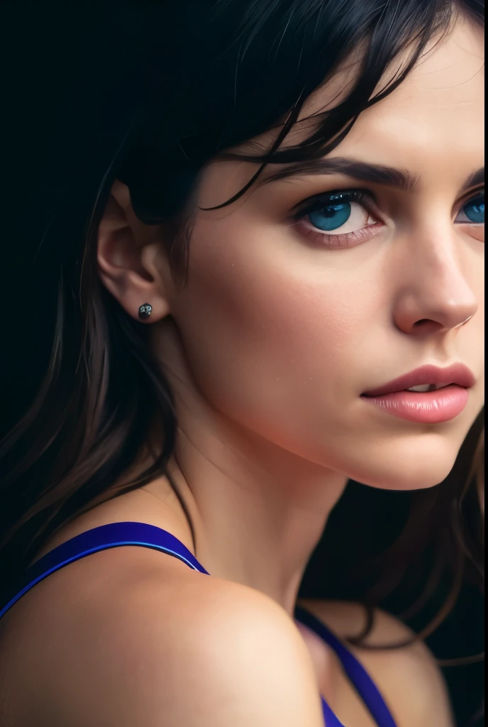 beautiful mature Alexandra Daddario, in track attire, outside on the runway, ((thin, small)), photorealistic, photo, masterpiece, realistic, realism, photorealism, high contrast, trendy photorealistic digital art on Artstation 8k HD high definition detaile...