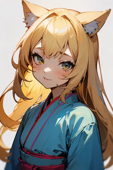 Anime girl with long blonde hair and blue hanbok, anime cat girl, cute anime cat girl, beautiful anime cat girl, anime cat, cat girl, [[[[Evil laugh]]]], nekomimi, Animation Moe Artstyle, anime style portrait, , anime girl with cat ears, lofi portrait, ((p...