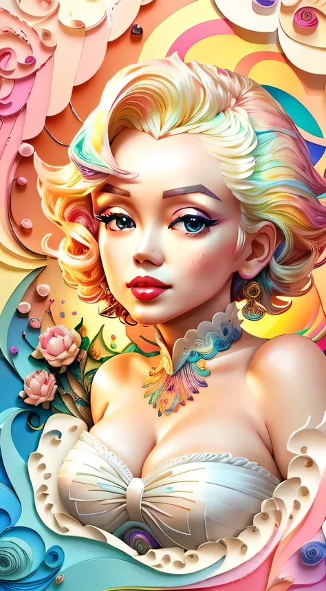 marilyn monroe、multidimensional quilling paper、art：、フラクタルart、Little、 yan 08k、beautiful feces、Colorful、 masterpiece、highest quality、highest quality、公式art、beautiful beautiful、((8K Ultra Real))