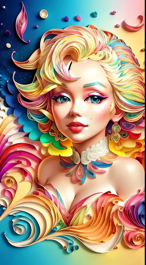 Marilyn Monroe、Multidimensional quilling paper、art by、Fractal art、Chibi、 yang08k、Beautiful fece、colourfull、 ​masterpiece、top-quality、top-quality、Official Art、Beautifully Aesthetic、((8K Ultra Real))