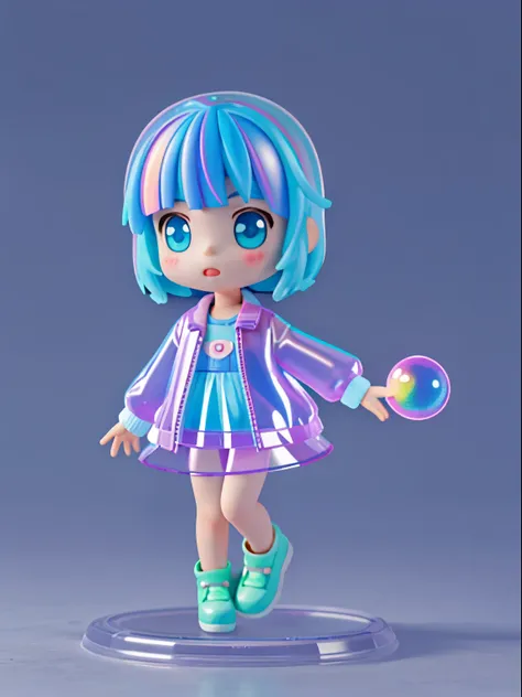 super cute girl, fluorescent translucent holographic jacket, blind box, super cute kids ip by bubble mart