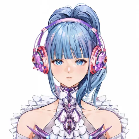 Close-up of a person wearing headphones and a dress, zodiac girl portrait knight, live2d virtual YouTuber model, perfect anime cyborg woman, perfect android girl, I deny that matter, portrait anime space cadet girl, anime moe art style, digital anime illus...