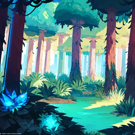 award winning photo, ((masterpiece,best quality)), surreal anime mmorpg game forest, fantasy, absurdres, Vivid_Setting, no humans, scenery, cinematic composition, close-up background of dense forest, jungle