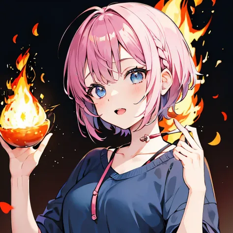 cute girl、hairstyle short cut、Fire magic