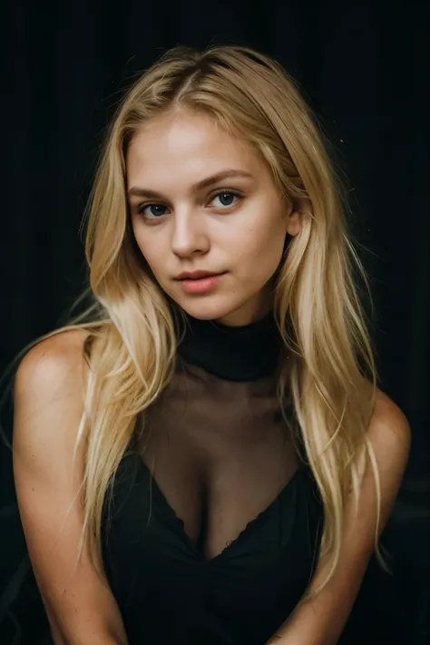 super cute blond woman in a dark theme