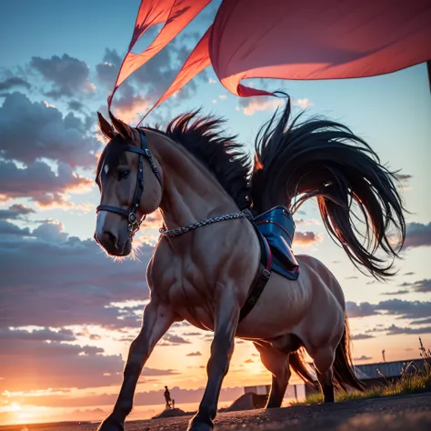 sun nebulae stars nebula panoramic starry_sky epic sunset spacious sunshine radiant sunrise stance, the white horse is very deta...