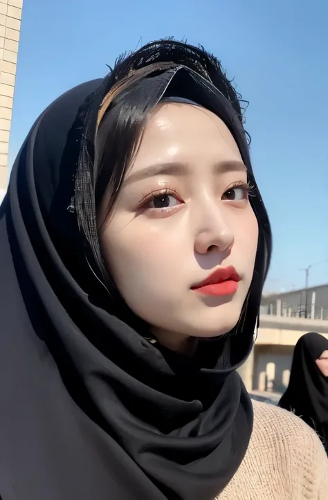 Wear hijab blue collor, ((Best quality, 8k, Masterpiece :1.37)), position:sitting, ( women in hijab), multiple people , women in hijab blue, style model, ( women in hijab), beautiful face, Beautiful detailed eyes, Korean eyes, nose detail, Natural Lips, 18...