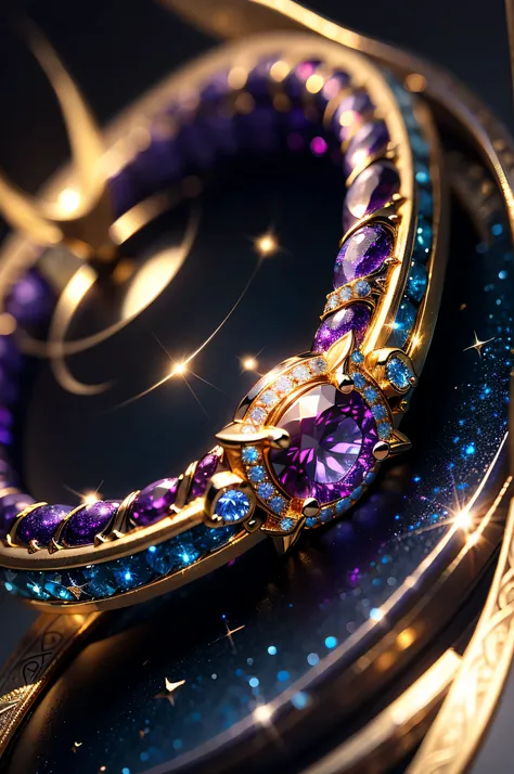 masterpiece，top quality，(Its nothing, Except for the ring)，(no man),Phoenix Ring，starry sky，Wrapped all the way from start to finish，Delicate gold ring，starry sky на ринге,shine，inverted image，Sparkling blue-purple gemstones，Elegant and noble,simple backgr...