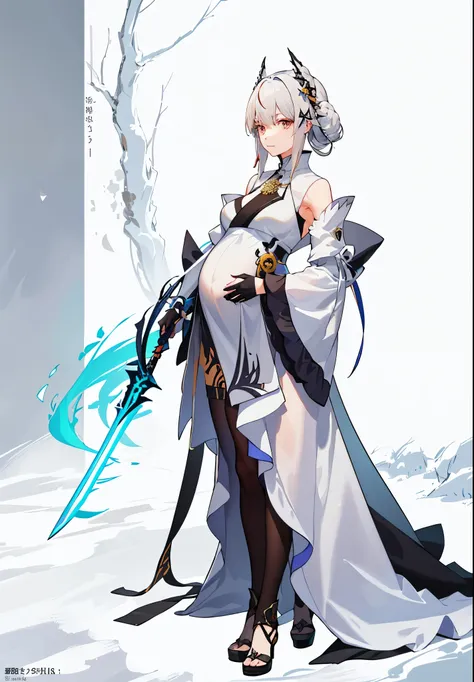 a woman in a dress holding a dagger and a dagger, video game character, from arknights, fox nobushi holding a dagger, hajime yatate, keqing from genshin impact, white haired deity, with small sword, ayaka genshin impact, female action anime girl, official ...