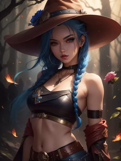 a woman with blue hair wearing a hat and leather outfit, extremely detailed artgerm, style artgerm, ig model | artgerm, fantasy art style, trending artgerm, style of artgerm, artgerm and rossdraws, artgerm style, artgerm art, as seen on artgerm, artgerm la...