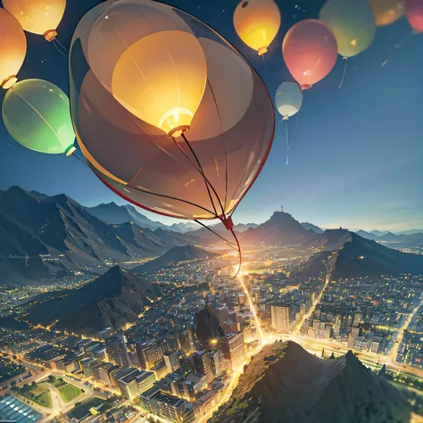 UHD, High resolution,8K,advanced details, illumination, Light, hill, night, balloon flight