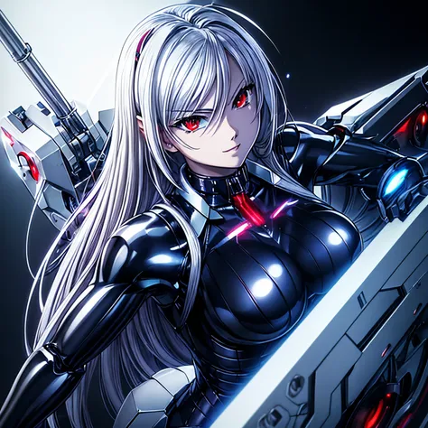 top-quality、​masterpiece、超A high resolution、(Photorealsitic:1.4)、女の子1人、silver hair、Straight hair, shiny and clean hair、White shiny skin、Sexy Cyberpunk Girl、((super realistic details))、Shadow、octan render、ultrasharp、hyperdetailed face、Fiberglass、Luminous tu...