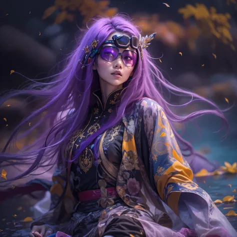 chapter 3679 the year of cyberpunk（masterpiece，hd，超hd，32k lotus root starch）bright purple flowing hair，autumn pond， lotus root s...