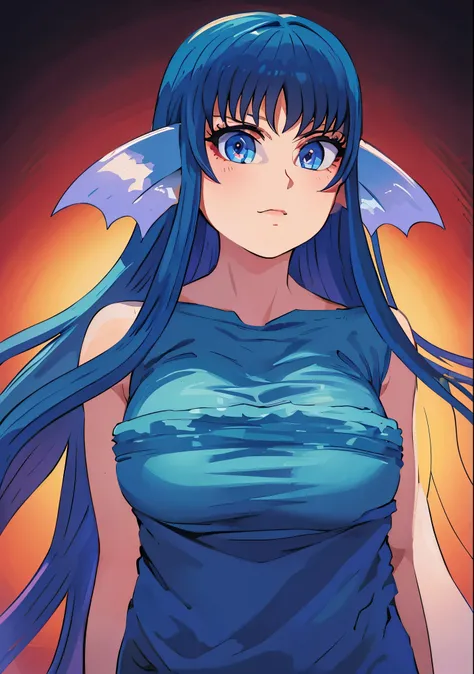 8K,high quality,anime,married woman,beautiful,clean,bright,highlights in eyes,sexy,super big tits,oversized ,erotic,nude,beautiful line drawing. Blue skin, blue and orange gradient ear fins, black hair color, high quality, in bath towel,