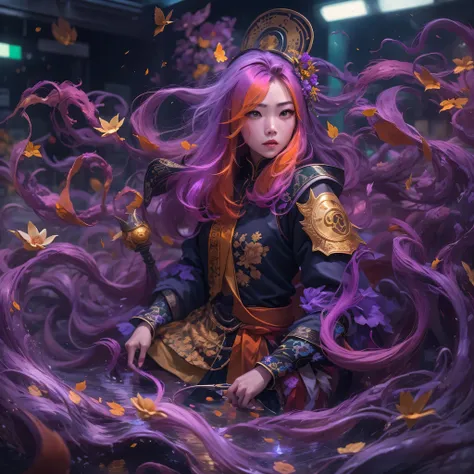 chapter 3679 the year of cyberpunk（masterpiece，hd，超hd，32k lotus root starch）bright purple flowing hair，autumn pond， lotus root s...