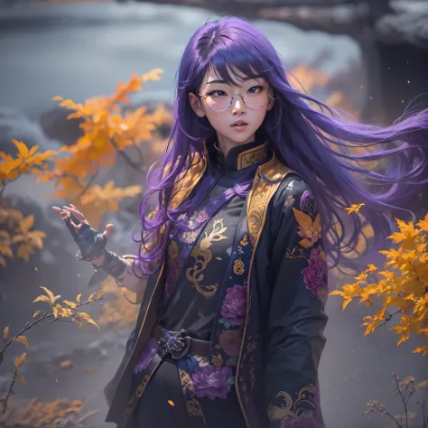 chapter 3679 the year of cyberpunk（masterpiece，hd，超hd，32k lotus root starch）bright purple flowing hair，autumn pond， lotus root s...