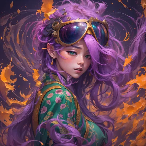 chapter 3679 the year of cyberpunk（masterpiece，hd，超hd，32k lotus root starch）bright purple flowing hair，autumn pond， lotus root s...