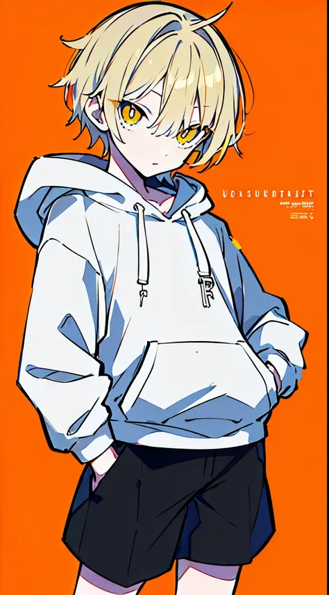 (masterpiece, highest quality:1.6), alone, thick outline, (simple background, light orange background, monochrome, light orange theme:1.2), official art, Key Visual, 8K, disorganized, whole body, (unique hair, Oversized Hoodies, hot pants, arch back, short...