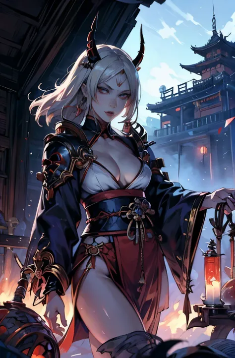 Krenz Key Art Feminine, highly detailed art germ, Ruan Jia and Artgerm, Onmyoji detailed art, beautiful character drawings, Loss Draw Sakimimi-chan, Artjam and Luan Jia, magnificent exquisite character art, lady in red armor, by Jan J., Yakuza woman, Hanab...