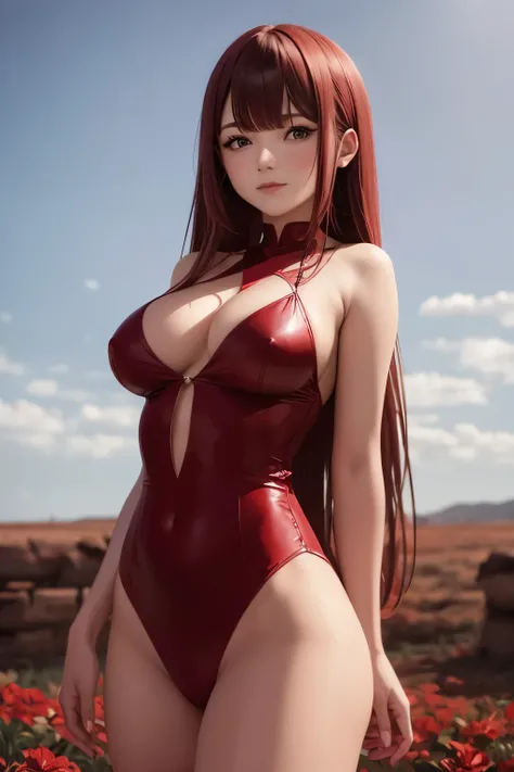 best quality, crimson image of a beautiful woman with no hail, art