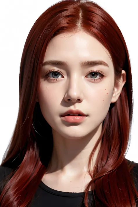 Claire redfield,face,red hair,white background,