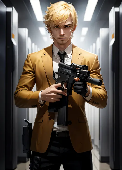 A blonde shooter with 2 pistols in his hands