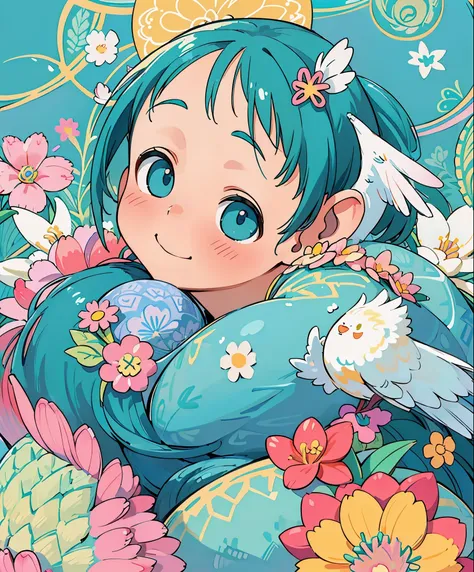 (masterpiece、highest quality、highest quality、official art、beautiful beautiful:1.2)、(1 girl:1.3)Hatsune Miku、beautiful breasts、twin tails、adorable smile、very detailed、(fractal art:1.1)、(Colorful:1.1)(Floral:1.3)、most detailed、(zentangle:1.2)、(dynamic pose)、...