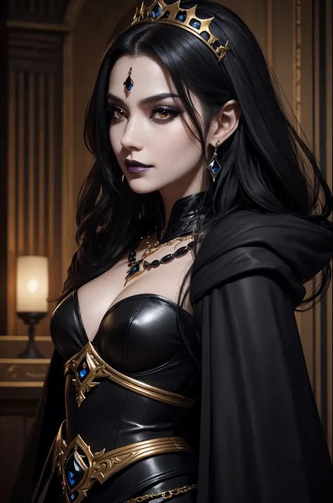 8K,very small breasts,long black hair,Close-up of a woman wearing a black evil god costume holding a one-handed sword, beautiful fantasy empress, ((beautiful fantasy empress)), small breasted , very high detail, extremely detailed , up to the model | types...