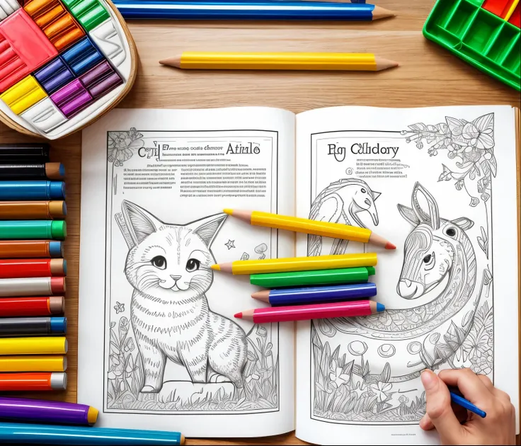 Generate a captivating image for a childrens coloring book cover featuring animals from A to Z. The image should depict a lively scene where each letter of the alphabet corresponds to an animal, with each animal engaging in a fun activity or interacting wi...