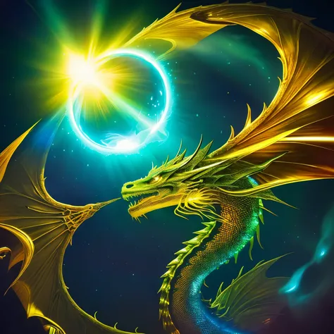 (High resolution:1.2),(highest quality,4K,8K,High resolution,masterpiece:1.2),surreal,beautiful dragon、gold、GOLD、fantasy、abstract,Personal,eye-catching,Bright colors,sparkling,shine,transcendental,fascinating,curved line,meltable shape,complicated pattern,...