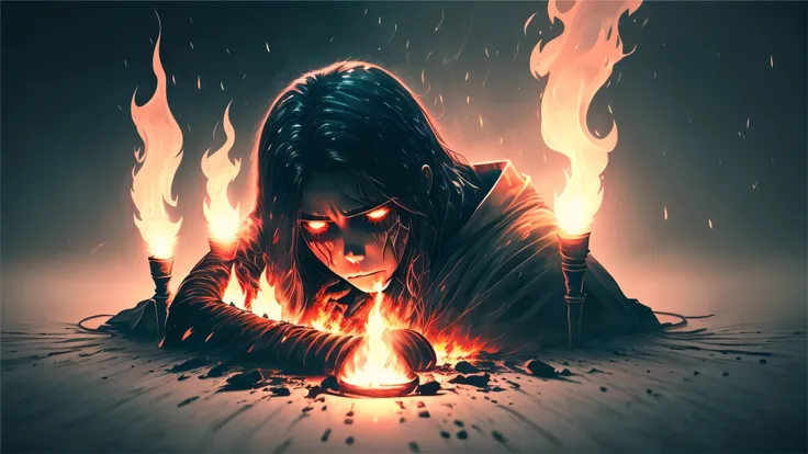 The lights are burning inside, burning my soul,
Heart of ice, doesn&#39;t feel anything anymore.
The bitterness of disappointment does not leave me,
Burnout is taking over me. 
Drawn inner flame, burns me to the ground,
In the torch of darkness, where do I...