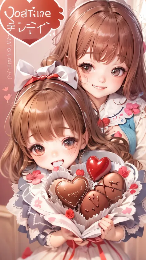 valentine chocolate gifts、realistic、1 girl、cleavage、light brown hair、smile