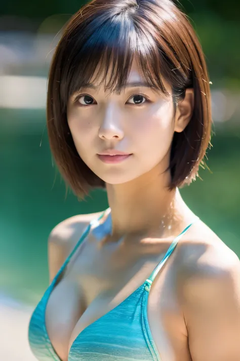 adult face , master piece , best quality , short hair , matured female , bikini , japanese ,upper body

