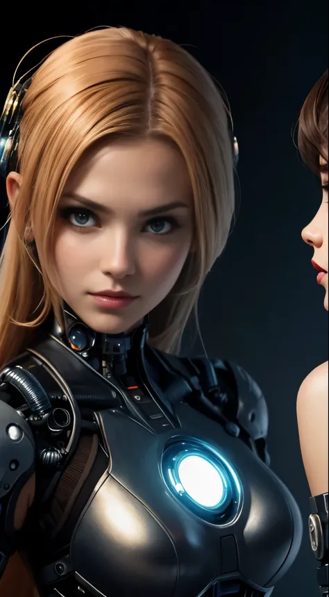 a cute steampunk cyborg girl vs a cute cybernetic futuristic cyborg girl face to face