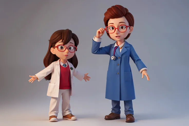 3d render. Cartoon character caucasian woman doctor wears glasses and uniform