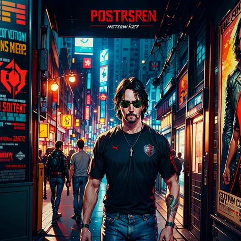 Keanu Reeves, (Poster: 1.6), Complex Detail, fine details, hyper-detailing, ray traced, Subsurface dispersion, Diffused soft lighting, Shallow depth of field, by Oliver Wetter, an intricate, higly detailed, sharp-focus, tension, Photorealistic painting (by...