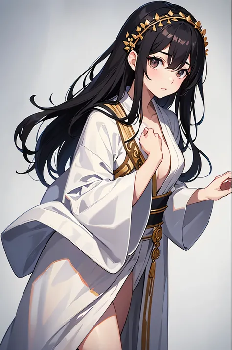 pretty girl，black hair，black eyes，white skin，Wearing a Roman Toga, wearing a robe, wearing roman clothes, wearing a robe, ancient romans, classical robe, wearing a robe ， wearing a robe, dressed in simple robes, wearing a robe，white robe